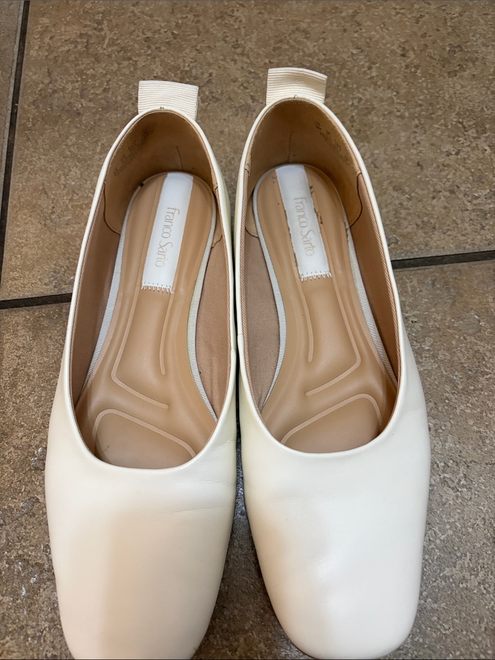 Franco Sarto Ivory Leather Square-Toe Ballet Flats